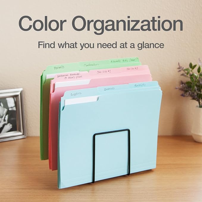 Oxford Colored File Folders, 100 Pack, Letter Size (8.5" x 11"), 3 Tabs, 5 Pastel Colors, Color-Coding for School, Office & Home Document Organization