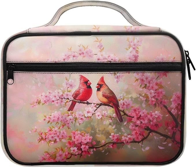 Cardinal Bird Cherry Blossom Print Bible Covers for Men Women Bible Tote Bag Bible Carrying Case Bible Book Protective Bag with Handle and Zippered Pocket