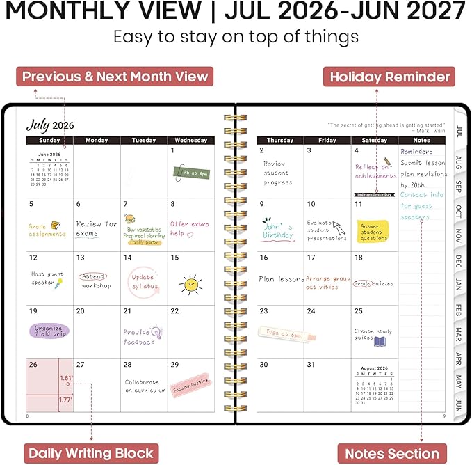 Academic Planner 2026-2027, Weekly and Monthly Calendar Book, July 2026 – June 2027, Hardcover Planner with Tabs, Perfect for Teachers, Students, Women & Men, A4 (8.5" x 11") - Blossom Flight