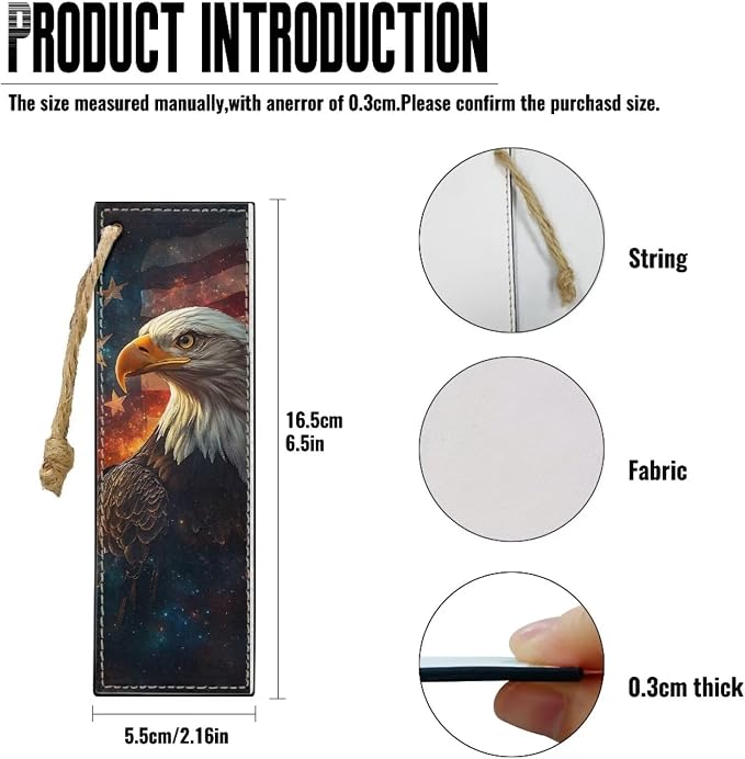 Leather 2 Pieces Bookmark for Men Women Book Lovers Ideal for Birthday Present, Eagle with Flag Leather Bookmarks for Women Teacher
