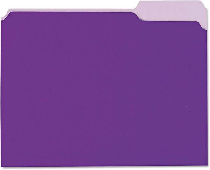 Universal 12305 Recycled Interior File Folders, 1/3 Cut Top Tab, Letter, Violet, 100/Box