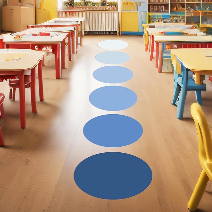 Lincia 24 Pack Colorful Erase Dots Circles 10.5 Inch Removable Vinyl Spot Dry Erase Desktop Writing Spots Set for 100th Day of School Classroom Table Teacher Students Home Desk Wall (Blue Colors)