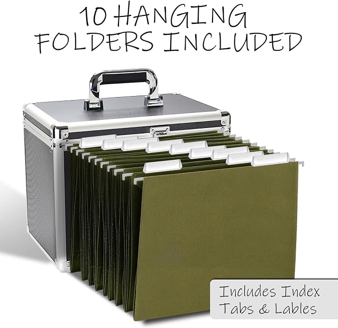 File Storage Cabinet for Letter Size Hanging File Folders, Suspension File Holder, Document Organizer Filing Lockbox in Office and Home with Combination Lock and 10-pack Hanging Files (Black, Letter)