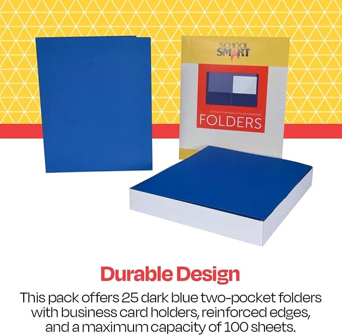 School Smart 2-Pocket Folders, Dark Blue, Pack of 25