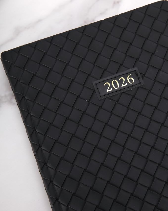 WORLD TRAVELER 2026 Planner - 6x8 Inch Weekly and Monthly Calendar Planner Agenda Book with Bookmark & Ribbon for School and Office, Size 6X8, Black Woven
