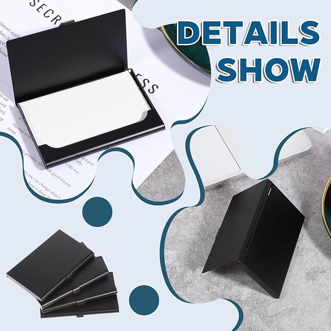 4 Pack Metal Business Card Holder Case Slim Business Card Case Professional Busineses Holder Cases Pocket Metal Cases Purse Name Cards Holders Credit Cards Organizer with Buckle Style Shut