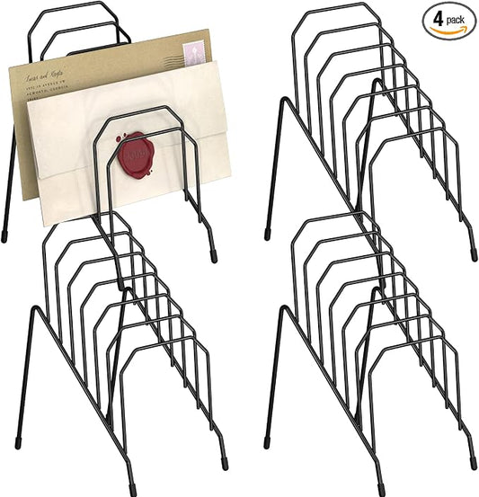 Gawerk Incline Desk Mail Organizer, Mail Sorter Letter Organizer Rack with 6-Section Vertical Compartments Rack for Letters, Postcards, Brochures, Mail Holder for Office, Home, School (4 Pack)