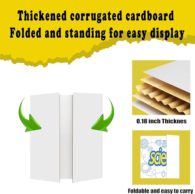 4 Pcs Medium Trifold Poster Board, 26" x 17" Presentation Board, with Double Sided Tapes and Cardboard, White Corrugated Project Boards/Science Fair/trifold Display Board for School Project