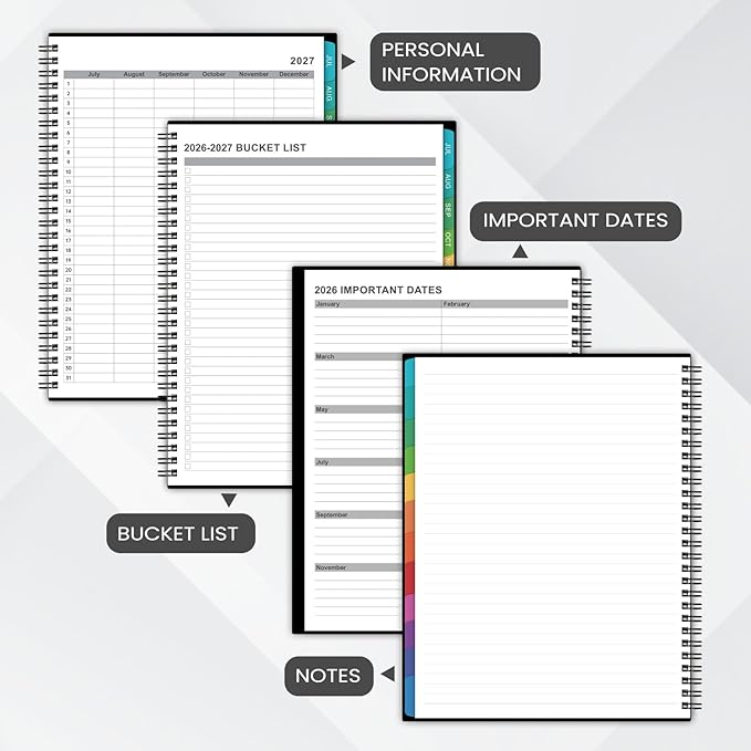 2026-2027 Monthly Planner - Academic Planner/Calendar 2026-2027, JUL 2026 - DEC 2027, Monthly Planners with Colorful Tabs, Planners for Daily Organizing - Waterproof Cover ( 8" x10", Notes Pages, Black)