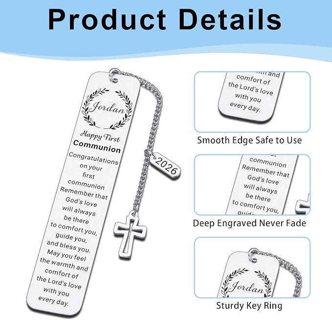 First Holy Communion Gifts for Girls Boys Teenage, 1st Communion Gifts for College Girls Teens, Custom Bookmark, Personalized Christian Bookmarks, Catholic Easter Basket Stuffers for Teen Boy Girl