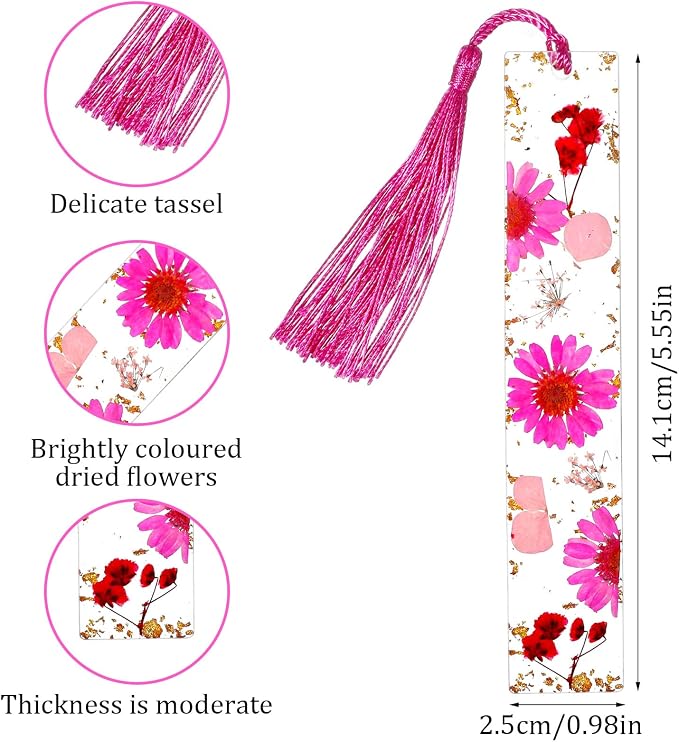 2 Pcs Flowers Bookmark, Bookmarks for Women, Dried Flower Resin Bookmarks for Book Lovers, Handmade Dried Flowers Resin Bookmark, Floral Book Page Holder