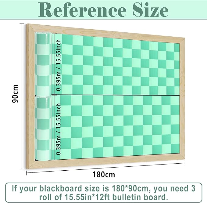 Green Checked Bulletin Board Roll Green Reusable Waterproof Erasable Background Wrinkle Resistant Poster Non-Woven Fabric Bulletin Board Roll for Spring Classroom Decor Wrap Paper Crafts 15.55" x12ft