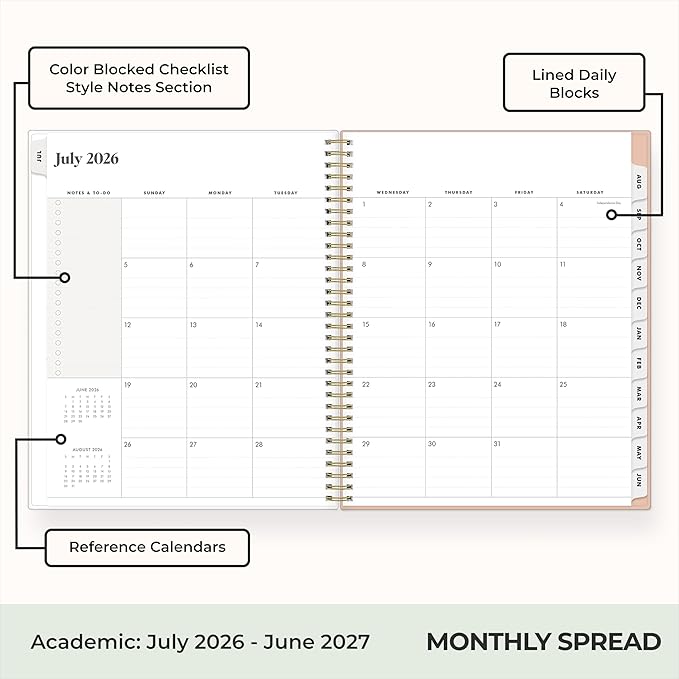 Blue Sky The Everygirl 2026-2027 Weekly and Monthly Academic Year Planner Calendar, July 2026 - June 2027, 8.5" x 11", Flexible Cover, Wirebound, Laminated Tabs, Storage Pocket, Includes Stickers, Bengala Desert Rose