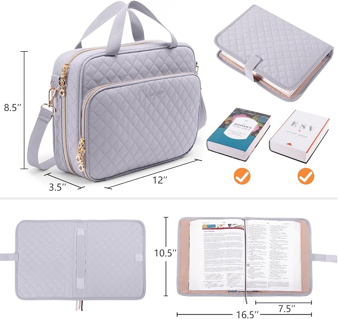IMAGINING Large Bible Case with Quilted Cover – Bible Carrying Bag for Women with Shoulder Strap, Pockets & Gift Box | Bible Gift for Girls, Women, Bible Study