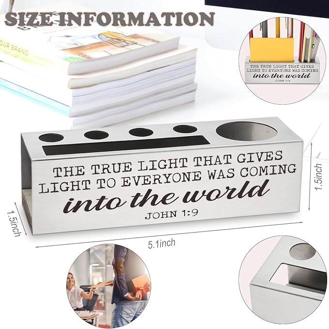 John 1:9 Bible Verse Pen and Pencil Holder, True Light Scripture Christian Spiritual Gifts for Pastors Teachers Mentors Spiritual Leaders, Inspirational Thank You Gift Pencil Holder EDP41