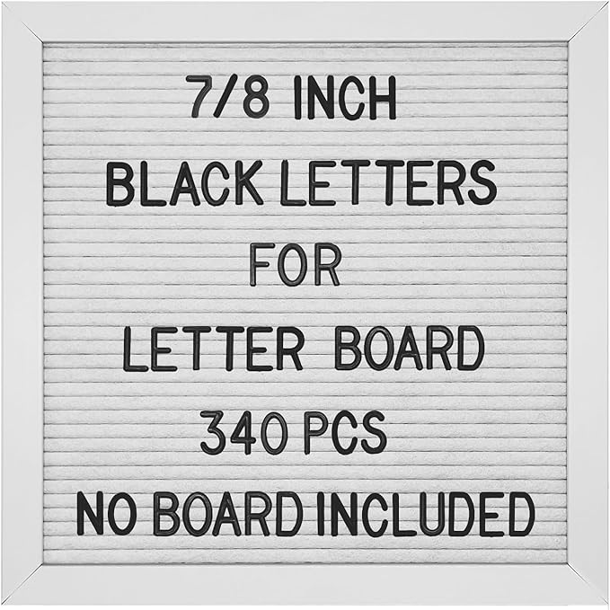Felt Letter Board Letters Set, Pre-Cut 340pcs 7/8 inch(0.875") Black Letters Only(No Board Included)
