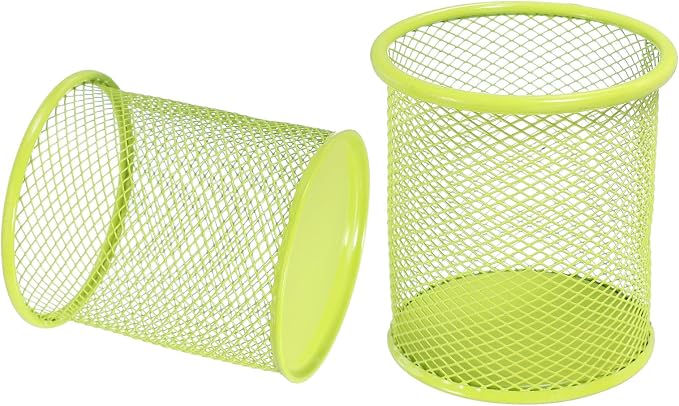 uxcell 2Pcs Mesh Pencil Holder, Metal Pen Cup Desk Organizer Makeup Brush Cup Holder for Home, Office, Classroom(Green)