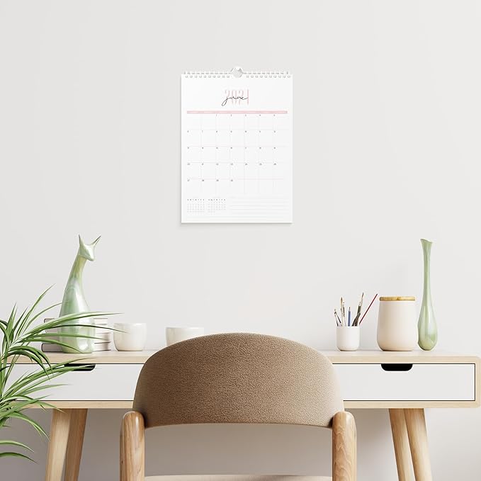 Karto Wall Calendar 2026-2027 - Vertical 8.5x11 inch January 2026 to June 2027 - Boost Your Productivity and Easy Planning with the Aesthetic Monthly Calendar - Two Font Pink