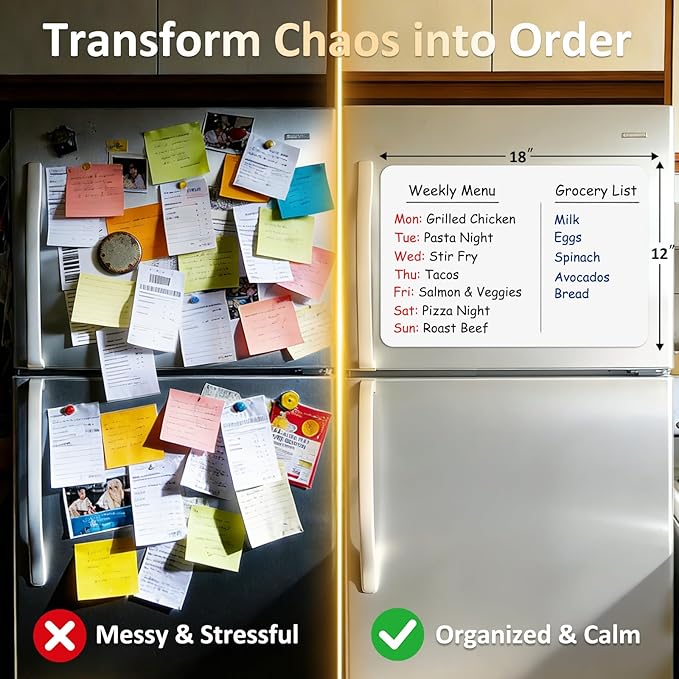 Magnetic Whiteboard for Fridge 18"x12": Magnet Dry Erase Board Sheet for Kitchen Curved Refrigerator as Grocery List Organizer with Markers and Eraser