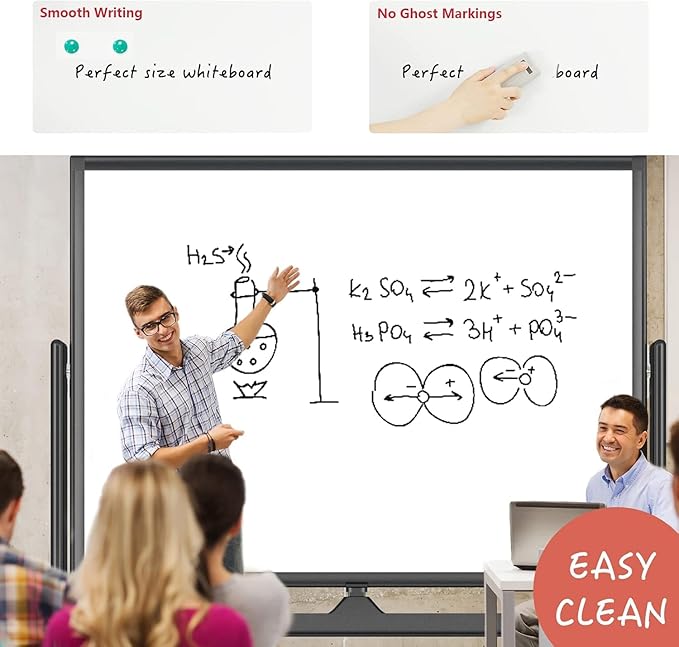 Rolling Whiteboard 60"x46" Magnetic Dry Erase Board with Stand, Double Sided Mobile Whiteboard on Wheels, Non-Foldable Large Portable White Board for Office, Classroom & Home