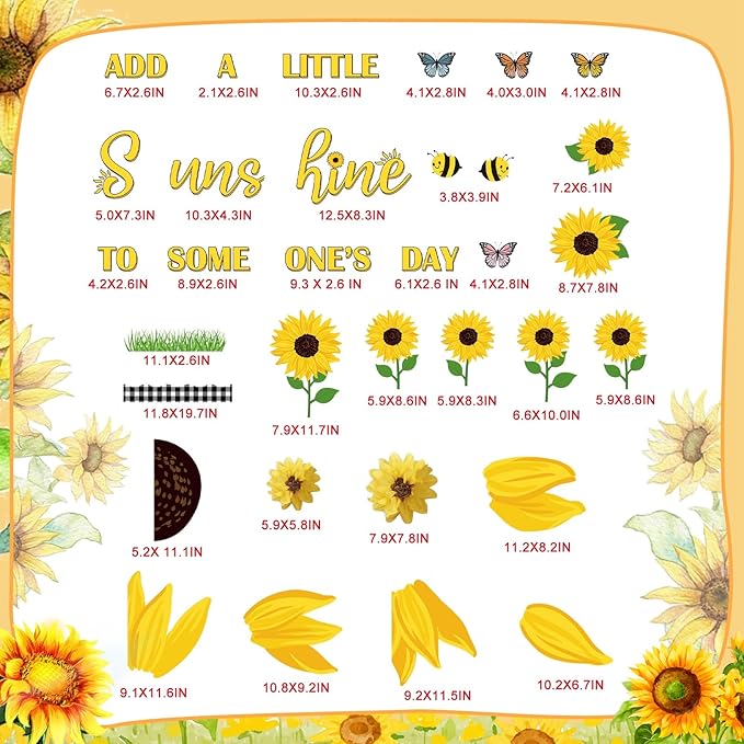 Pasimy Spring Bulletin Board Decorations Set 3D Sunflower Bulletin Board Bee Classroom Decor Honeycomb Butterfly Flower Kindness Cutouts Borders for Home Office Wall Door Window Supplies(Sunflower)