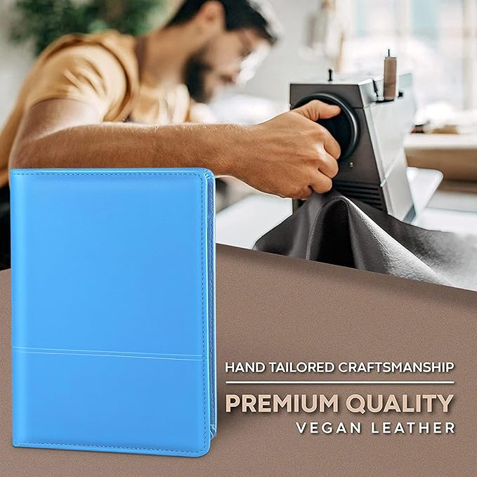 Lcjtop Classic Padfolio/Junior Portfolio Folder Case, A5 Business Organizer Binder for Men Women, 5 x 8 Writing Pad Included,Blue