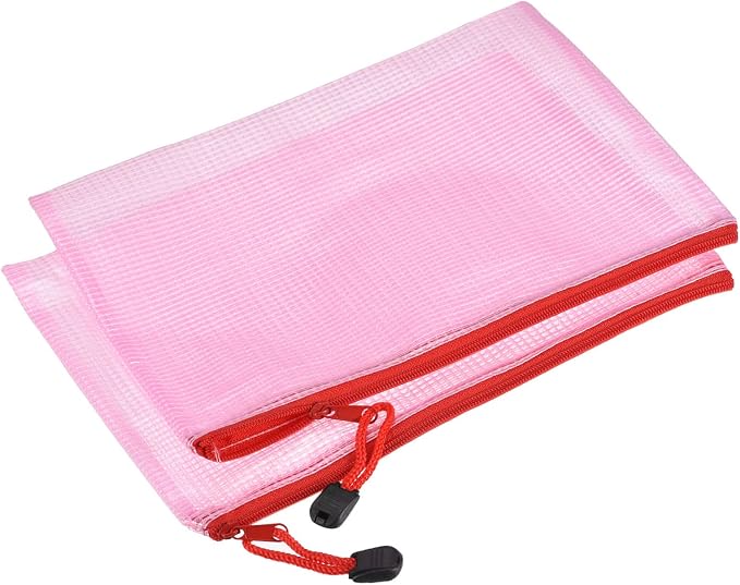 YOKIVE 6 Pack Mesh Zipper Bags, B5 Mesh File Pockets Plastic Document Pouch, Great for Office Appliances Travel Storage(Red)