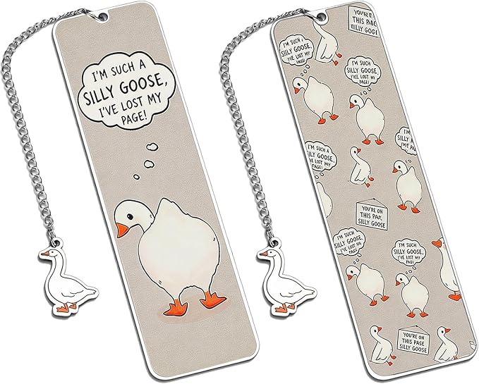 Pink Cute Bookmark for Women Silly Goose Gift Metal Bookmark for Students, Teachers, and Readers Funny Bookmarks Gift Page Markers Study Stationery, Office Supplies (Light Gray)