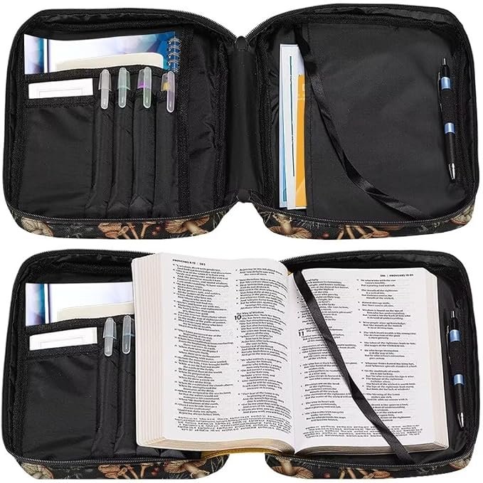Coldinair Vintage Mushroom Bible Covers Bag for Women Teens Kids,Carrying Book Case Church Bag Bible Holder with Handle and Zippered Pocket