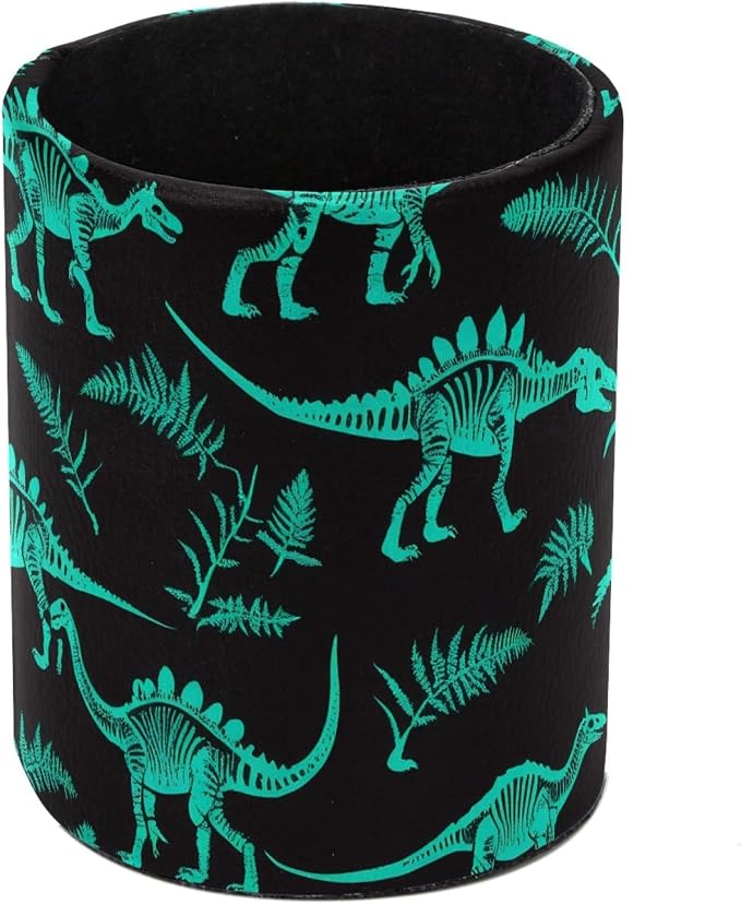 Leather Pen Holder for Desk, Green Dinosaur Makeup Brushes Holder Pencil Cup Multifunctional Desktop Organizer Caddy for Home School Office Desk Accessories
