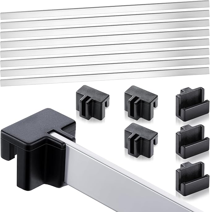 Epakh 24 Pcs Hanging File Cabinet Rails Replacement Set, 8 Aluminum File Cabinet Rails with 16 Plastic Support Clips, Drawer Hanging Bar for Home Office Keep Folder Neat and Organized, 15.8in (Silver)