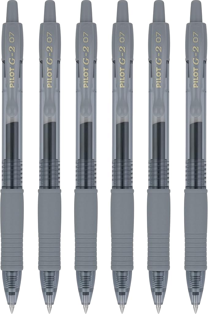 PILOT G2 Premium Refillable & Retractable Rolling Ball Gel Pens, 0.7mm Fine Point, Gray, 6-Pack