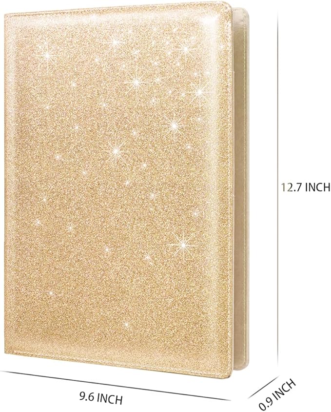 WAVEYU Glitter Portfolio Case, Bling Padfolio Cover for Women, Conference/Resume/Legal Document Organizer with Letter/A4 Size Clipboard Hardboard, Business Card Holders, Champagne