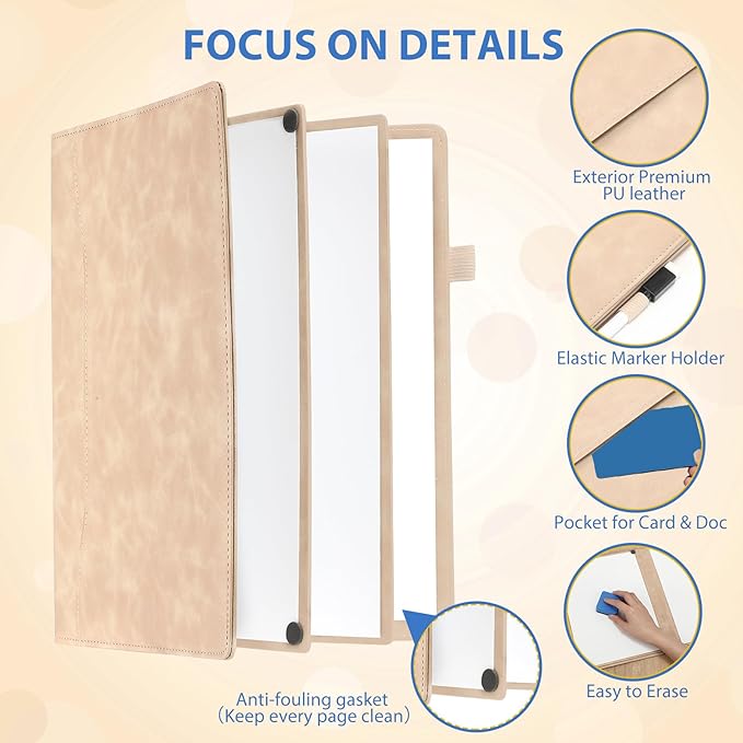 Feifeiya 6 Sides Dry Erase Notebook Portable White Board 12"x9"(a4) Travel Dry Erase White Board Notebook Foldable Anti-ghosting Surface for Office, School, Study, Travel & Business Meeting Planning