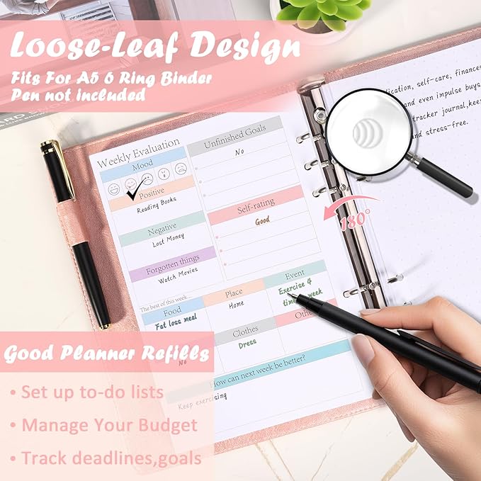 ADHD Planner Refill Pages for A5 Binders Planner Inserts Daily Weekly Monthly 480 Sheets/960 pages for 6 Ring Binder Undated Planners Refills Colorful To Do List Refill Paper 120 GSM Thick Loose Leaf Paper for 1 Year Neurodivergent Journal Productivity...