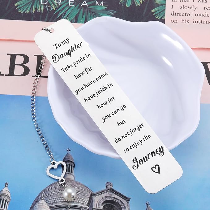 Enbloceclat Daughter Gift from Mom Inspirational Back to School Off to College Bookmark Gift for Teen Girls Kids Birthday Keepsake for Women Stepdaughter Graduation Gifts for Daughter Book Lover