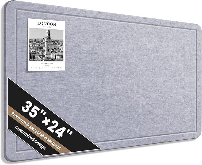 Large Bulletin Board, 35 X 24 Inches Felt Cork Board with 40 Pushpins, Foldable Felt Notice Pin Board Photo Display Board with Self-Adhesive Tape for Office Home School (Light Gray, 35x24 inch)