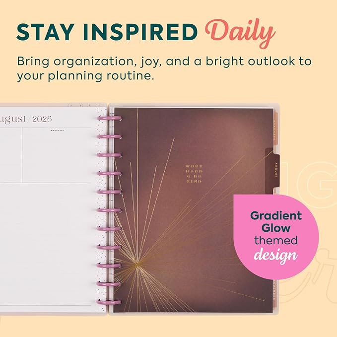 Happy Planner Disc-Bound Planner July 2026–June 2027, Includes 3 Extra Months and 2 Sticker Sheets, Big Size, 8.5" x 11", Horizontal Layout, Gradient Glow