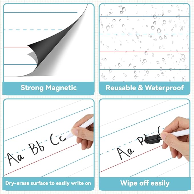 Naozinebi Jumbo Magnetic Sentence Strips 22x8in Dry Erase Writing Strips, Colorful, 4 Count, Paper, Magnet, Educational/Child-friendly, Multicolored