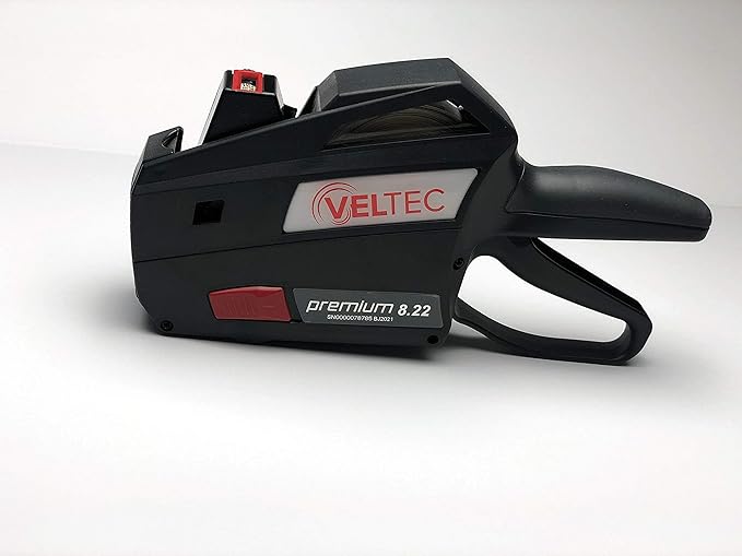 Veltec Contact Premium 1 Line Price Gun 8.22 Starter Kit, 8 Digits, 11,000 White Blank Labels, Pre-Loaded and Extra Ink Roller Included