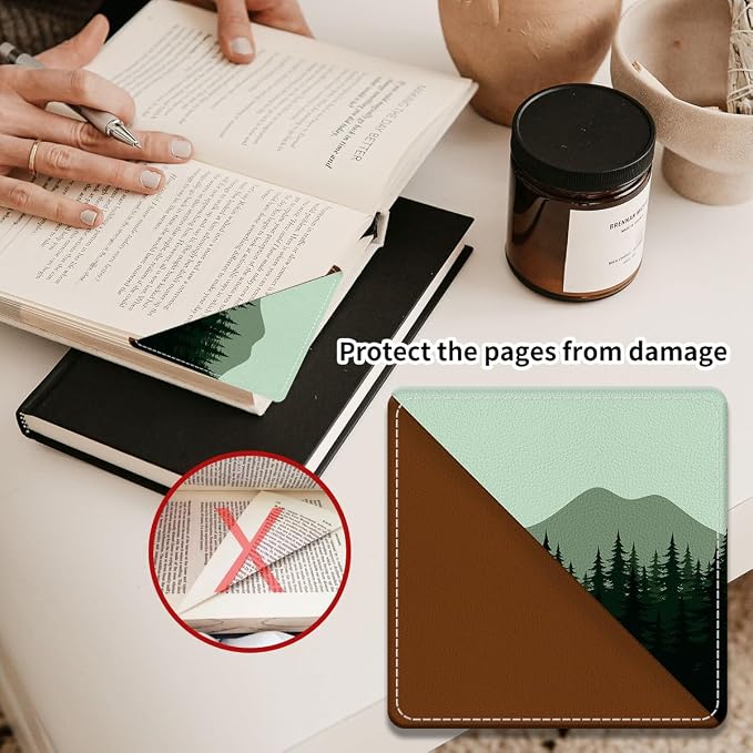 Cute Leather Bookmarks, Fun Triangle Making Corner Bookmark, Book Accessories for Reading Book Lovers, Unbreakable Page Markers for Women Men Drak Mountain