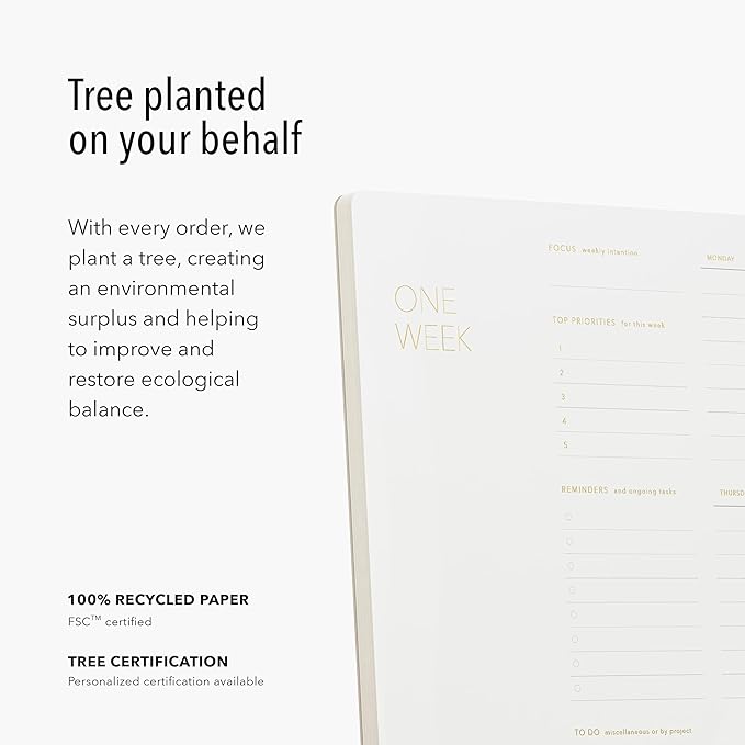 Pinesman - One Week - Elegant Undated Weekly Desk Planner, Gold Foiled, A4, Minimalist Weekly To Do List Notepad, Daily Schedule, Work Week Planner Pad, Eco-friendly, FSC™ Certified