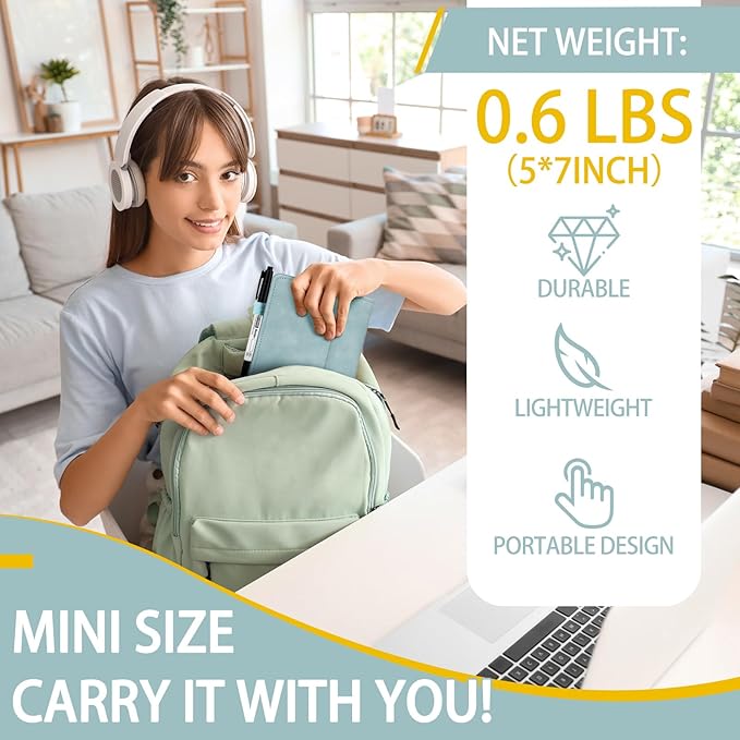 Feifeiya 6 Sides Dry Erase Notebook Portable Whiteboards Notebook Small Reusable College Ruled Lined Board Folding Mini Travel Dry Erase White Board for Office Study(Haze Blue,A6: 5 x 7 Inches)
