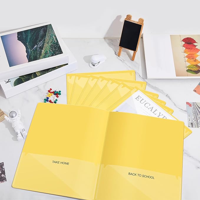 Henoyso 12 Pcs Folders with Pocket School to Home Folder Heavy Duty 2 Pocket Homework Folders with Clear Front Pockets for School Students Parent Teacher Communication (Yellow)