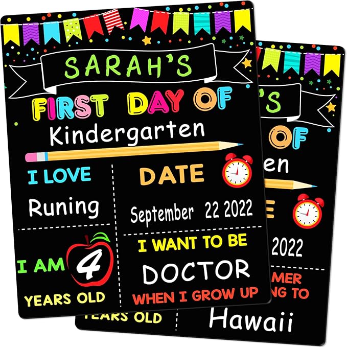 First Day of School Signs, 10 x 12 Inch Double Sided Back to School Board for Kids/Girls/Boys, Reusable Wooden 1st & Last Day of Preschool/Kindergarten Chalkboard
