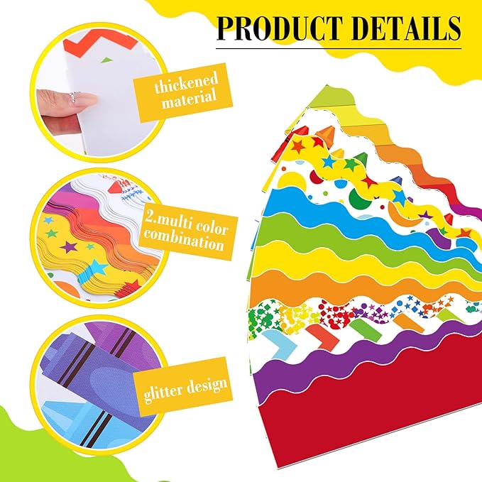240 Pcs 236ft Holiday Bulletin Board Borders Colorful Rainbow Scalloped Border Trim Bulk Bulletin Decor for Classroom Back to School Decor(Fresh Style)