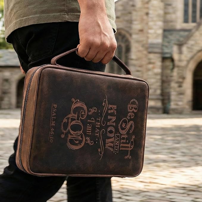 LEATHER VILLAGE Handmade Vintage Leather Embossed Bible Cover for Men & Women - Large Protective Bible Case & Organizer for Church, Travel & Study Christian Religious Antique Bookmark-Distressed Brown