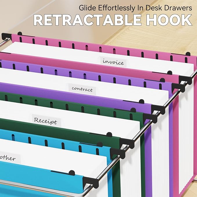 Plastic Hanging File Folders Legal Size,Heavy Duty 3" Expanding Filing Cabniet Folder with Tabs,12 Pack Extra Capacity Hang Folder for File Frame/File Box,Colored Sturdy Hanging File Organizer