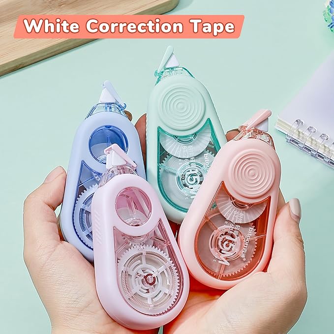Temiary 4 Pcs White Correction Tape with Dispenser, Smooth Quick Dry Pull Out Tapes for Instant Corrections, 49.2 Ft Easy to Use Tear-Resistant Applicator for Office Note Taking, Journaling (Morandi)