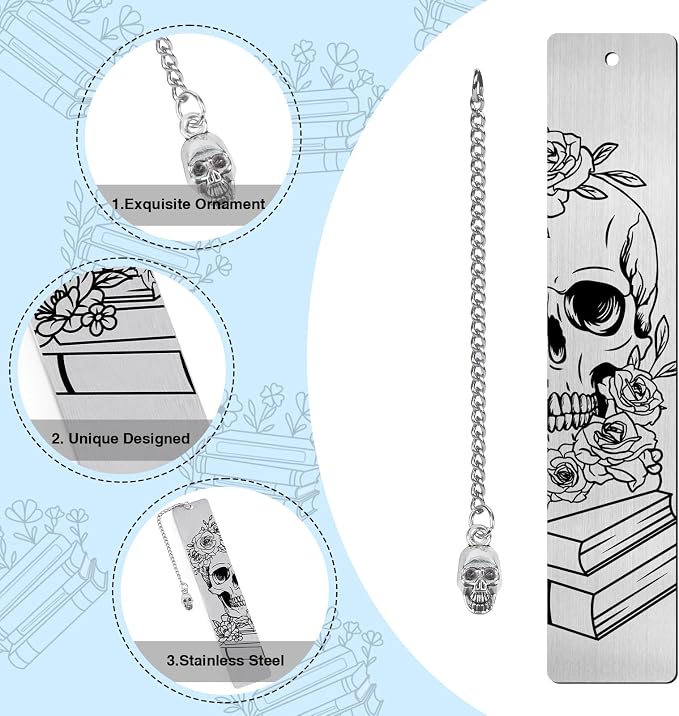 Halloween Skull Horror Bookmarks Gifts - Shejdgart 2PCS Skeleton Book Accessories for Reading Lovers Gothic Bookmark Gifts for Women Halloween Gifts for Women Birthday Thanksgiving Christmas Gifts